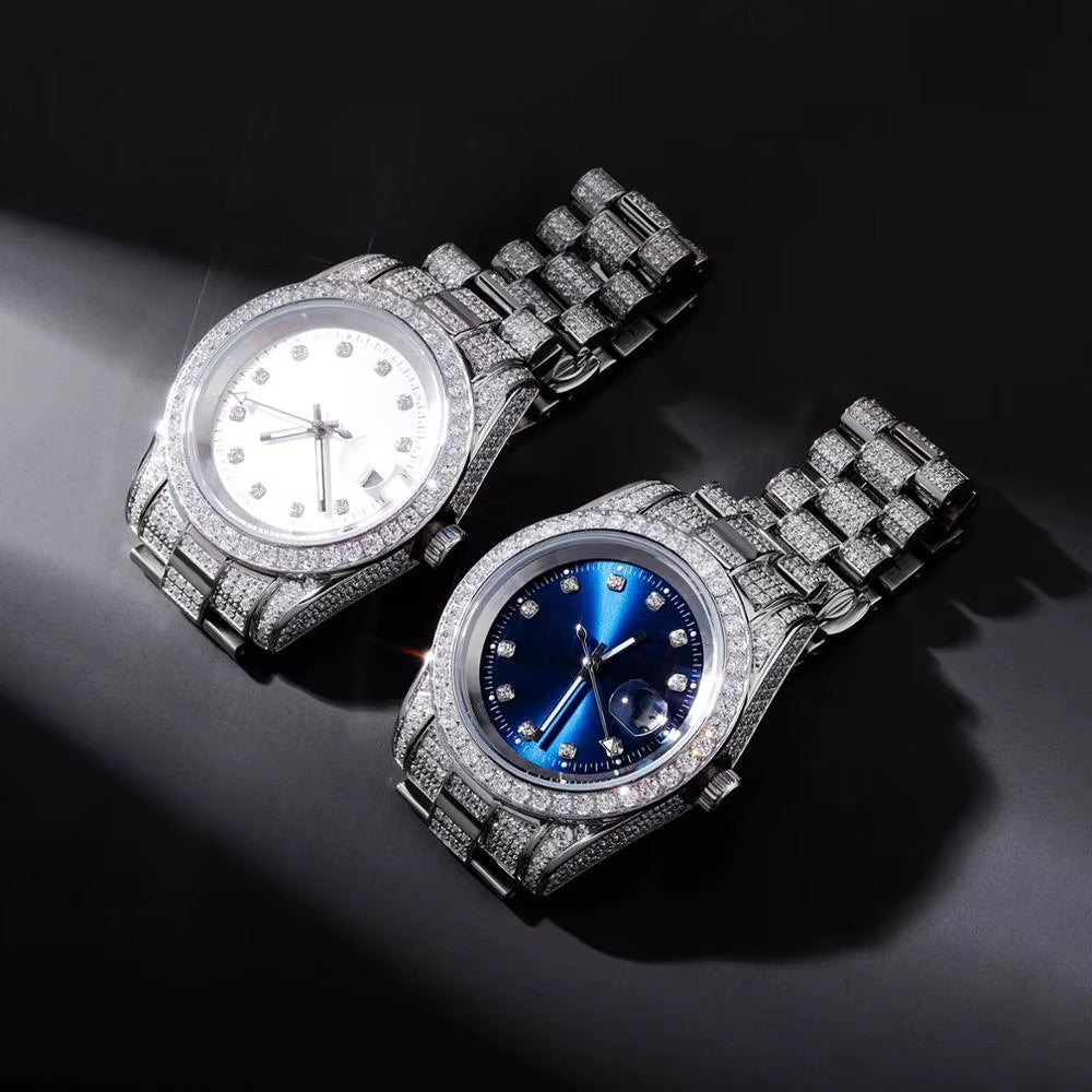 Fashion Bling Watches Quartz HIP HOP Watches with Micro Pave Iced Out Cubic Zirconia Stainless Steel Watches Clock for Gift