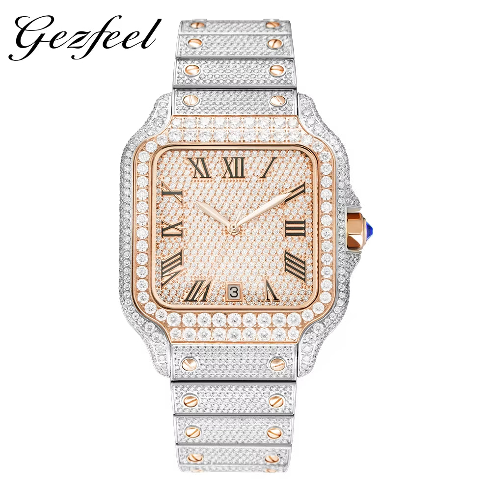  Hip Hop Iced Out Automatic Jewelry Watch Luxury Stainless Steel Mechanical Buss down VVS Moissanite Watch