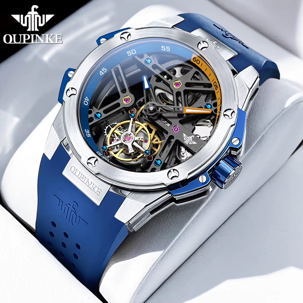 8003 Tourbillon Watch Top Luxury Brand Men Fully Automatic Mechanical Watch Waterproof Silicone Strap Original Men Gifts
