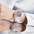 Haofa Crystal Automatic Mechanical Watch for Women Transparent Movement Hollow Luminous Luxury Ladies Watch 2302