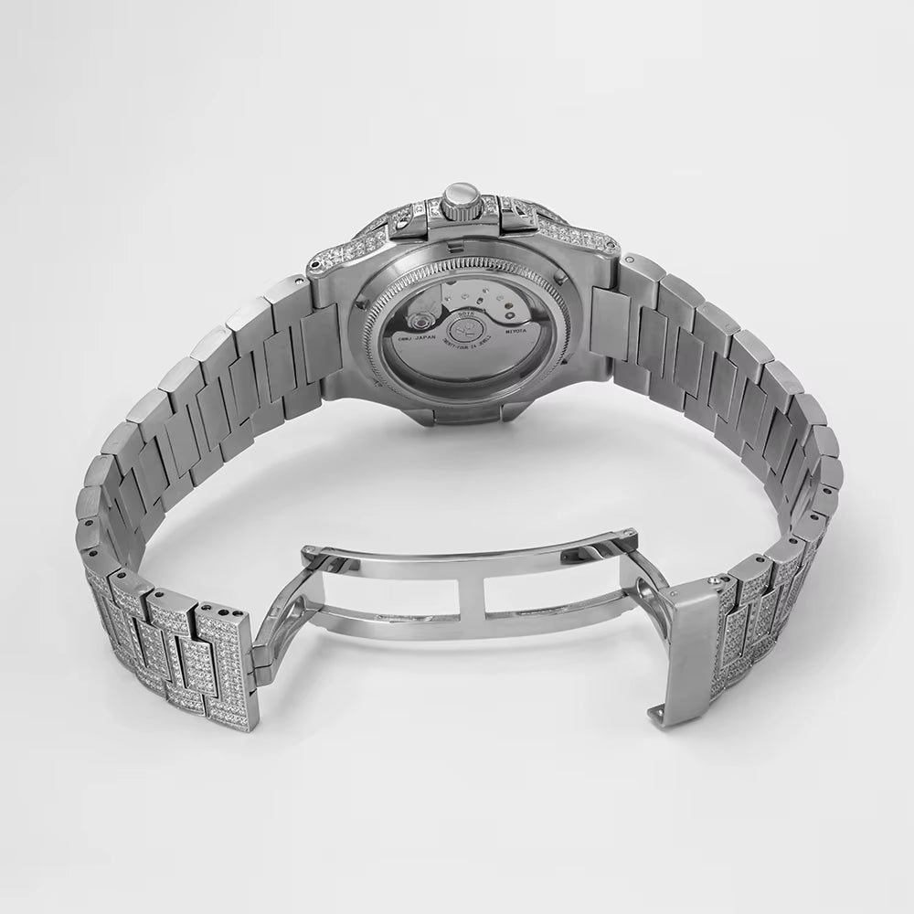 Luxury Brand Stainless Steel Automatic Mechanical Watch Hip Hop Iced Out VVS Moissanite Watch Pass Diamond Tester