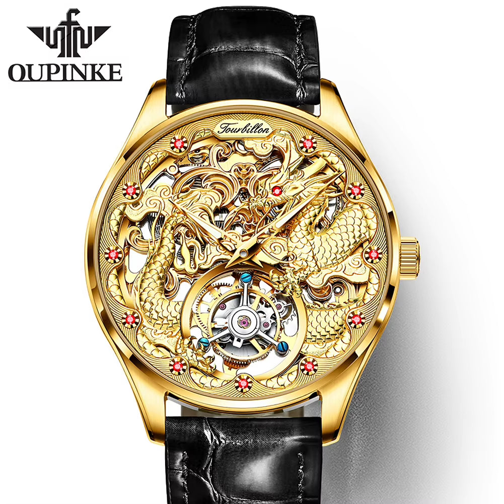 Oupinke 3176 International Brand Automatic Man Watches Wrist Watchchinese Dragon Hollow Luxury High Quality Mechanical Watch