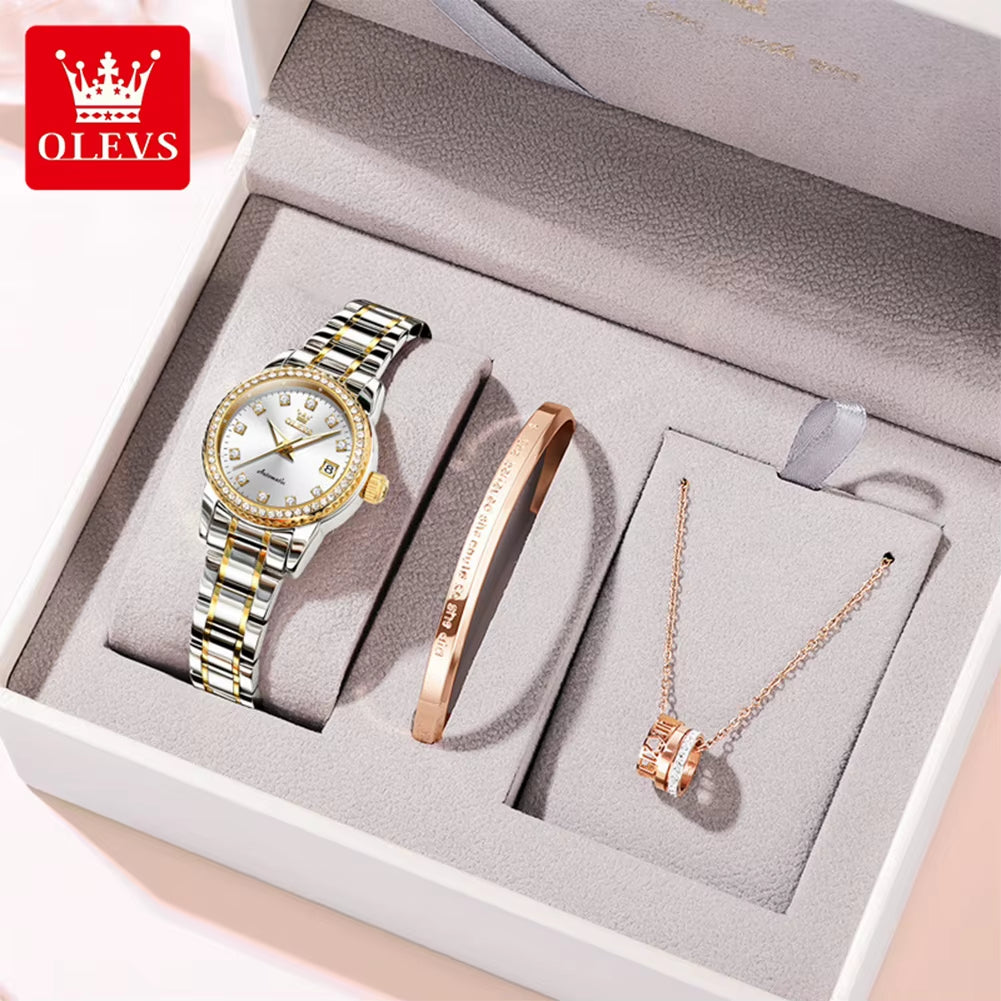 7003 Automatic Mechanical Women'S Watches Waterproof Luminous Calendar Ladies Wristwatches Luxury Diamond Watch for Woman