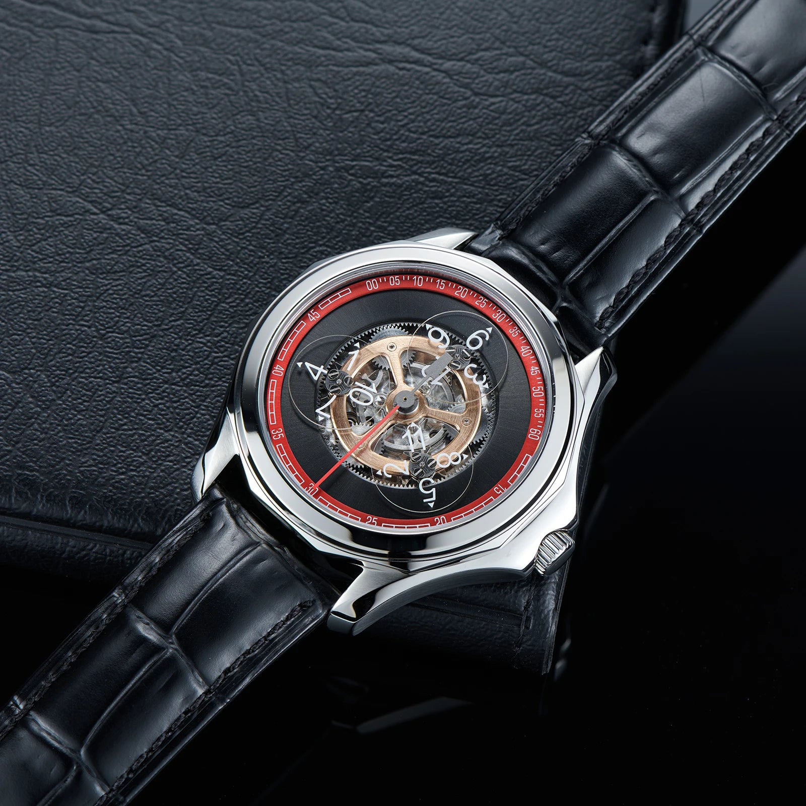 Stars Sapphire Wheel Mechanical Automatic Mens Steel Watch Leather Waterproof Creative Causal Watches