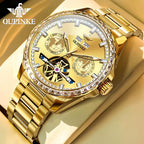 3280 Gold Luxury Mens Watches Diamond Dial Waterproof Automatic Mechanical Wristwatch Skeleton Luminous Date Brand Watch