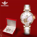 Mechanical Watch for Women Luxury Top Brand Stainless Steel Ceramic Strap Rose Gold Diamond Ladies Watches Reloj Mujer