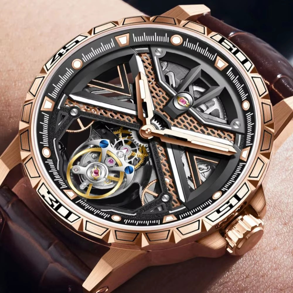 Flying Tourbillon Mechanical Watch for Men Skeleton Tourbillon Movement Fashion Wrist Watches Mens Luxury Sapphire Mirror