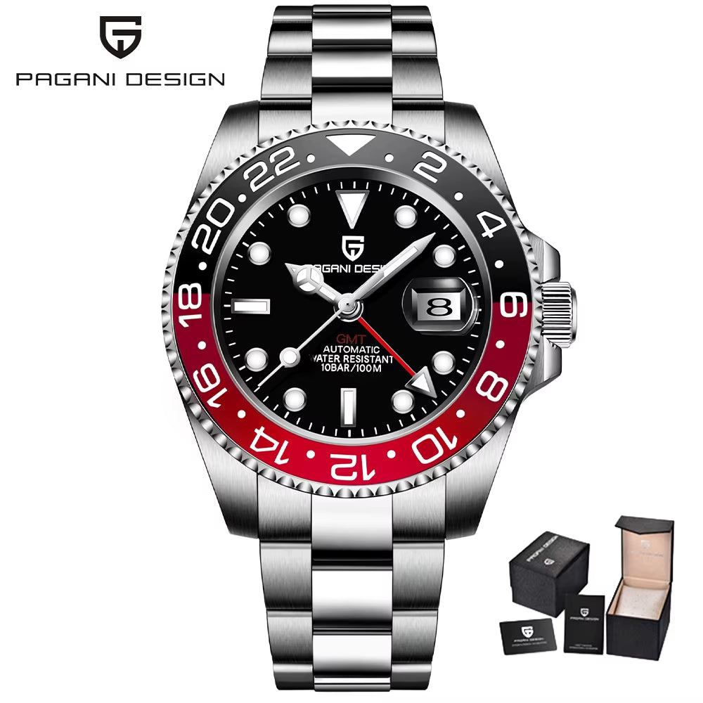 V3 New Luxury Left Crown Mens Watches 40Mm 100M Water Resistant Luminous Sapphire Glass GMT Men Mechanical Watches