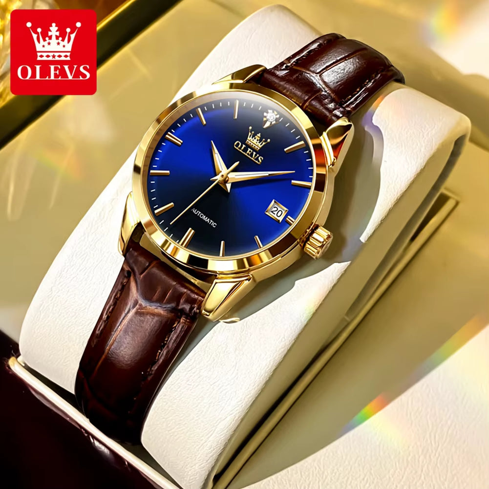 OLVES Original Women Watch Automatic Movement Wristwatches for Women Mechanical Elegant Fashion Watches Leather Strap Waterproof