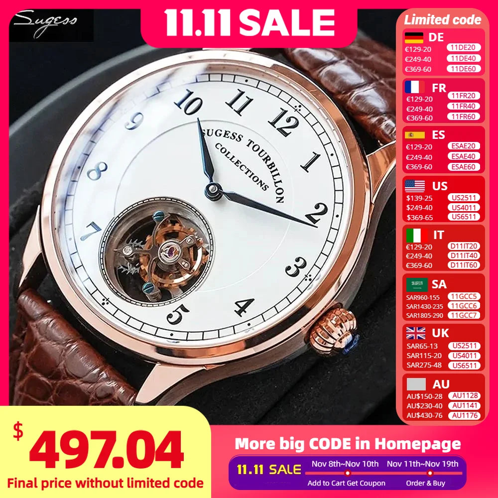 Genuine Tourbillon Business Men Watch Original ST8000 Movement Luxury Skeleton Mechanical Watches Sapphire Wristwatches