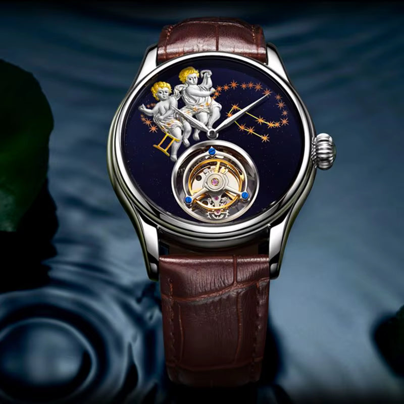 Real Tourbillon Watch for Men Mechanical Movement Mens Watches Brand Luxury Skeleton Clock Gemini Relogio Masculino