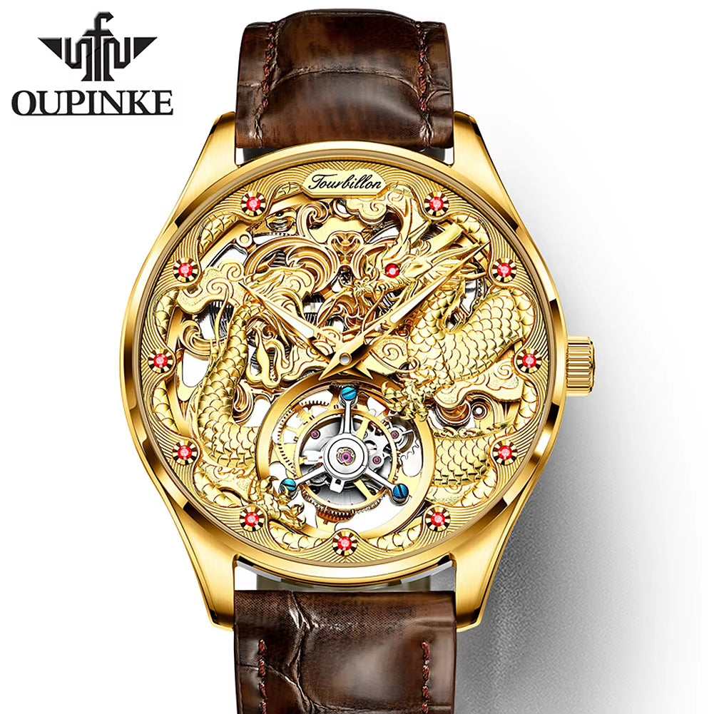 Oupinke 3176 International Brand Automatic Man Watches Wrist Watchchinese Dragon Hollow Luxury High Quality Mechanical Watch