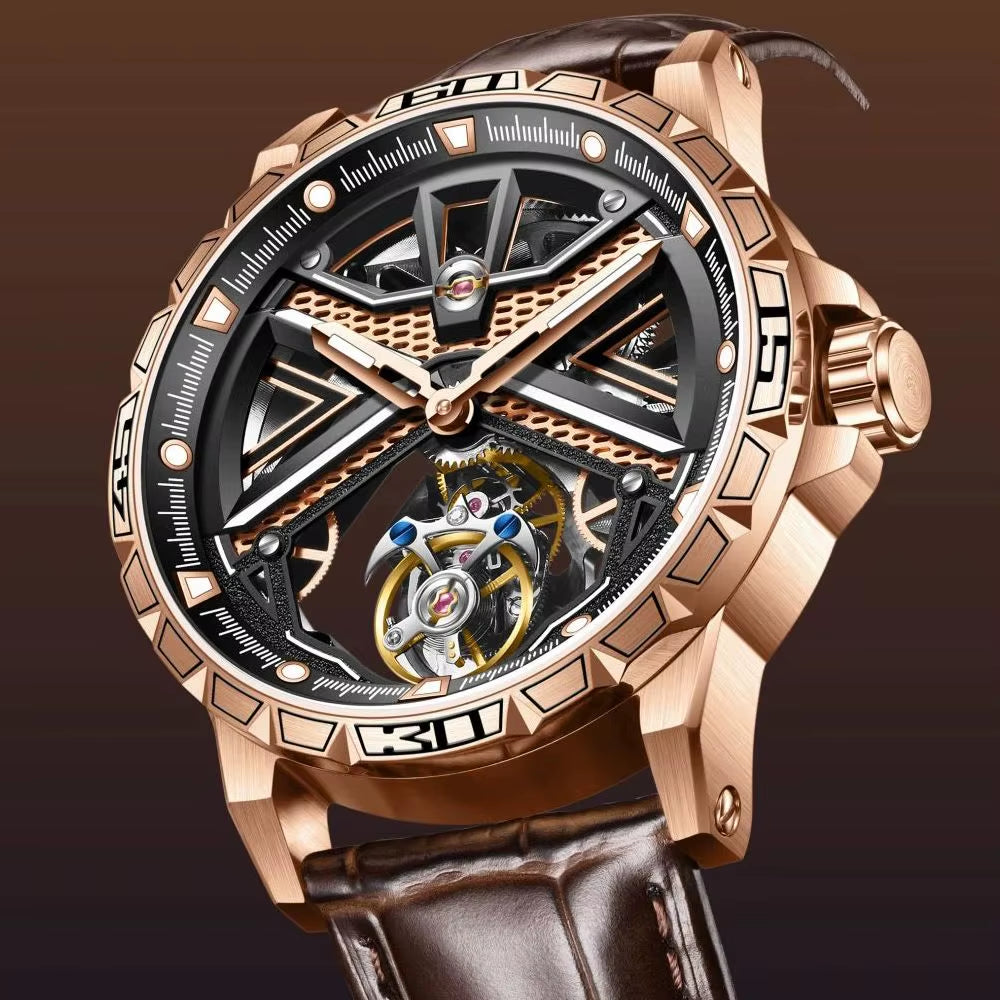 Flying Tourbillon Mechanical Watch for Men Skeleton Tourbillon Movement Fashion Wrist Watches Mens Luxury Sapphire Mirror