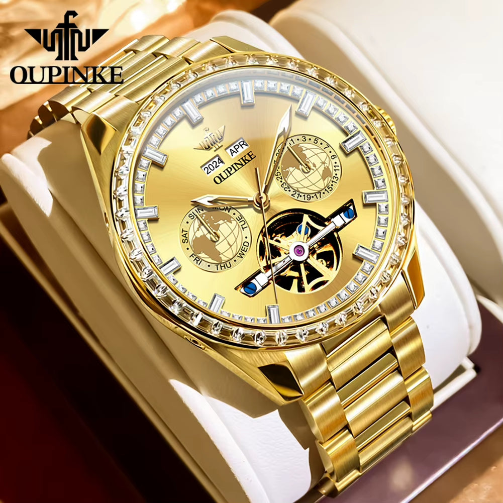 3280 Gold Luxury Mens Watches Diamond Dial Waterproof Automatic Mechanical Wristwatch Skeleton Luminous Date Brand Watch