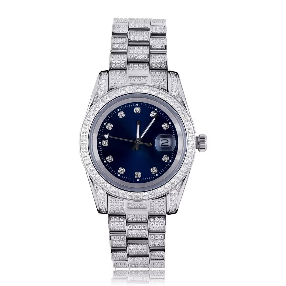 Fashion Bling Watches Quartz HIP HOP Watches with Micro Pave Iced Out Cubic Zirconia Stainless Steel Watches Clock for Gift