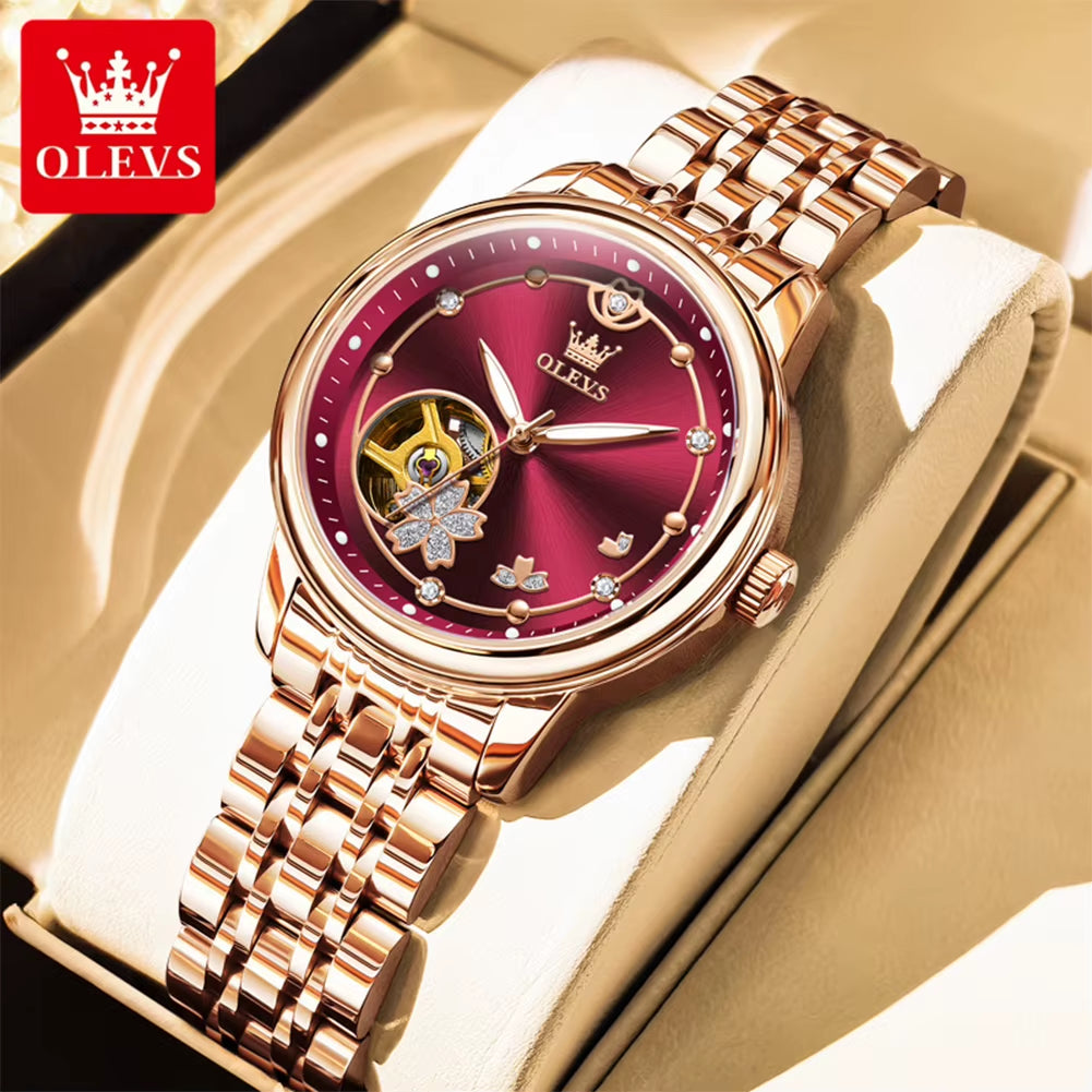 6732 New Womens Watch Original Luxury Skeleton Mechanical Watches Waterproof Luminous Watches for Women Set Bracelet Gift