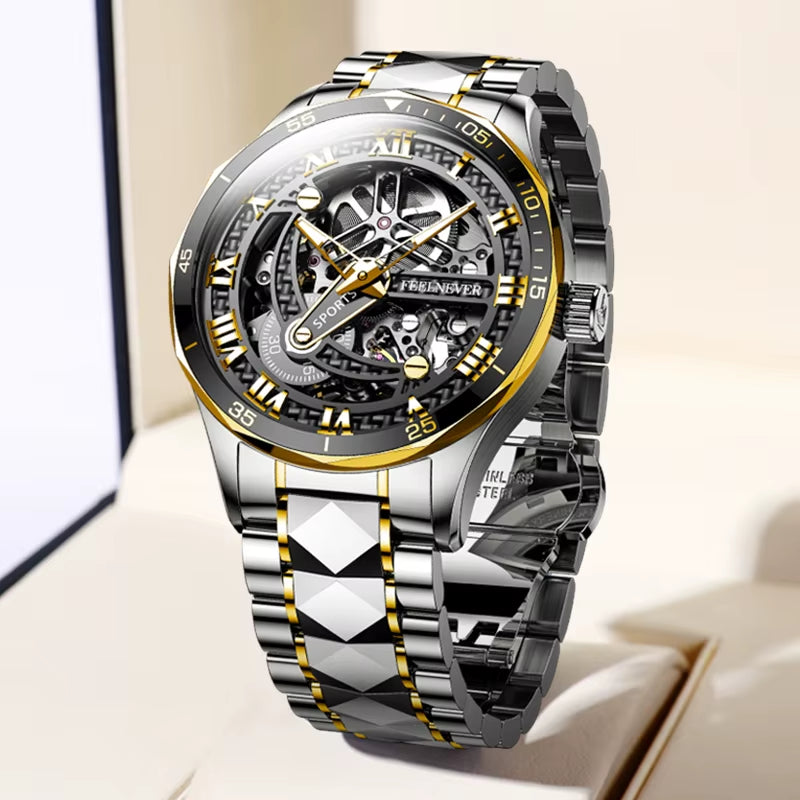 FEELNEVER Top Brand Mechanical Watches Men  Automatic Luxury Mens Watch 50M Waterproof Luminous Tourbillon Wristwatch Reloj