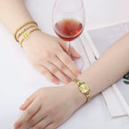 Women Rectangle Wristwatch Gold Quartz Fashion Jewelry Bracelet Set Minimalist Watch Multicolored Stone Ladies Watches