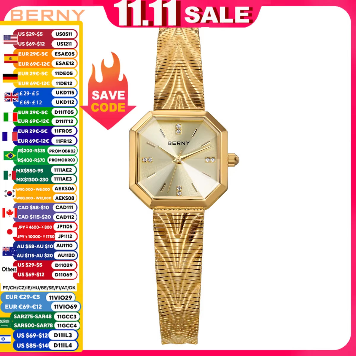 Gold Watch for Women Octagonal Ladies Quartz Wristwatches Stainless Steel Women Small Gold Watch Luxury Fashion Watches