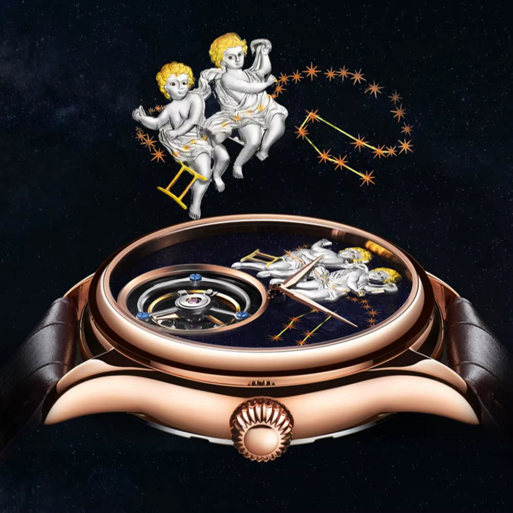 Real Tourbillon Watch for Men Mechanical Movement Mens Watches Brand Luxury Skeleton Clock Gemini Relogio Masculino