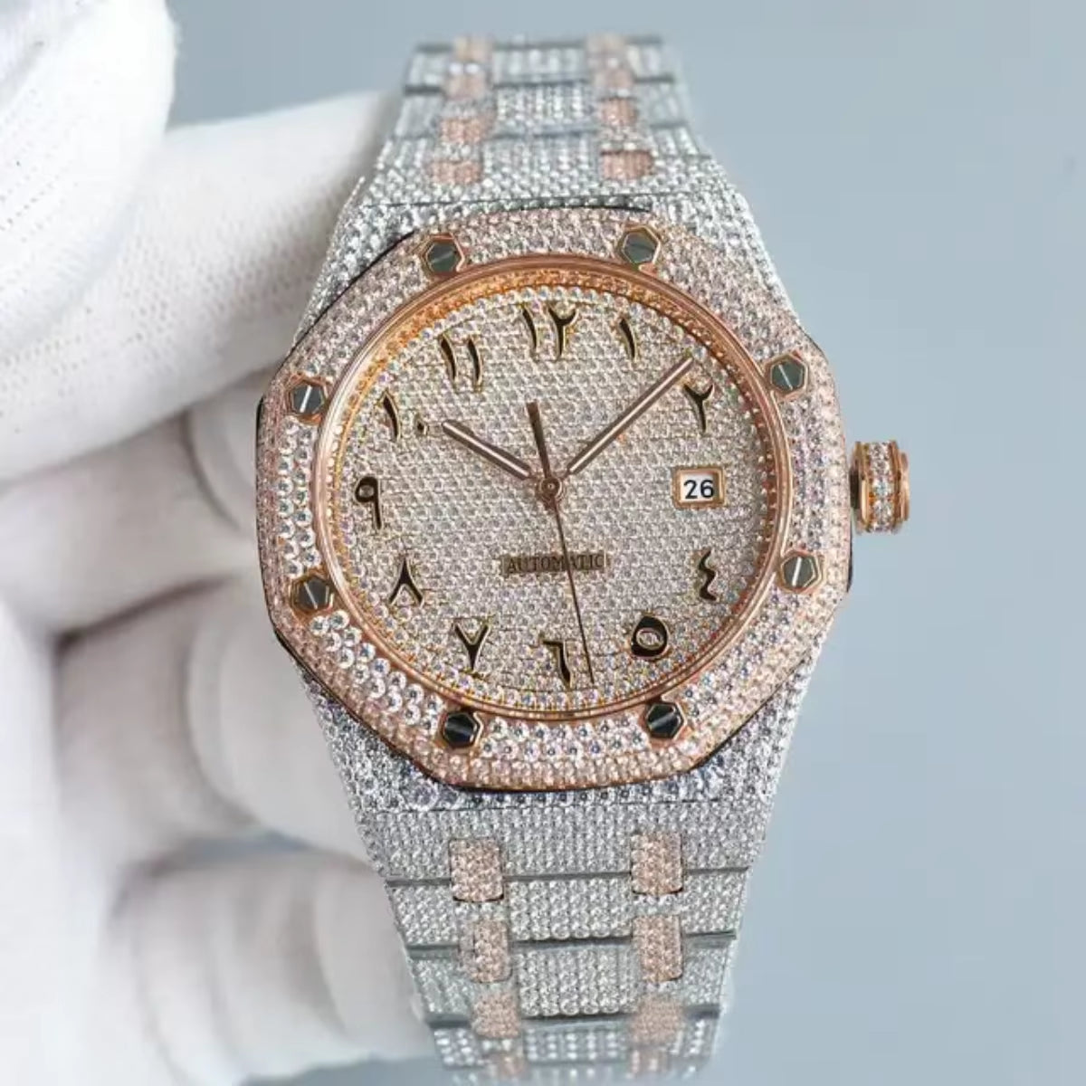 Hip Hop Luxury Automatic Mechanical Watch for Men VVS D Colour Moissanite Iced Out Sport Watch with Analog Glass Dial Display