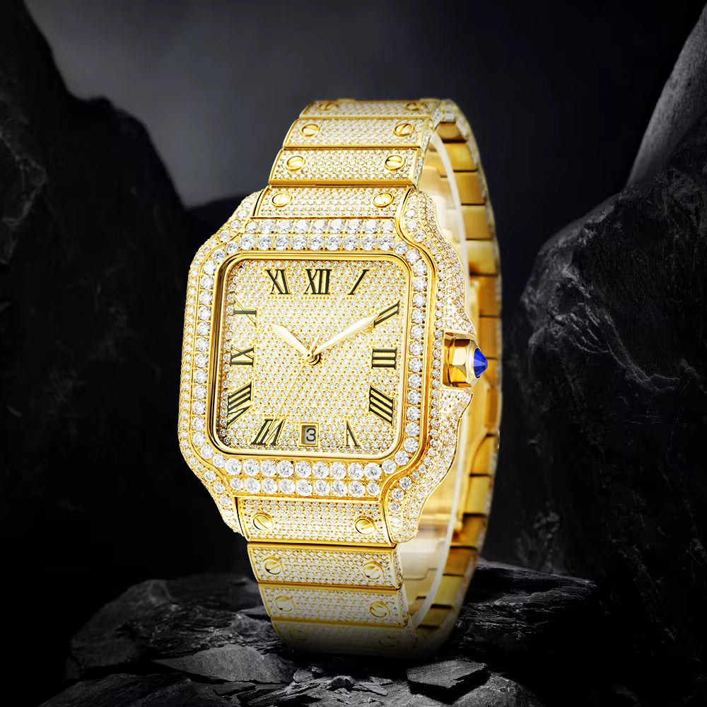  Hip Hop Iced Out Automatic Jewelry Watch Luxury Stainless Steel Mechanical Buss down VVS Moissanite Watch