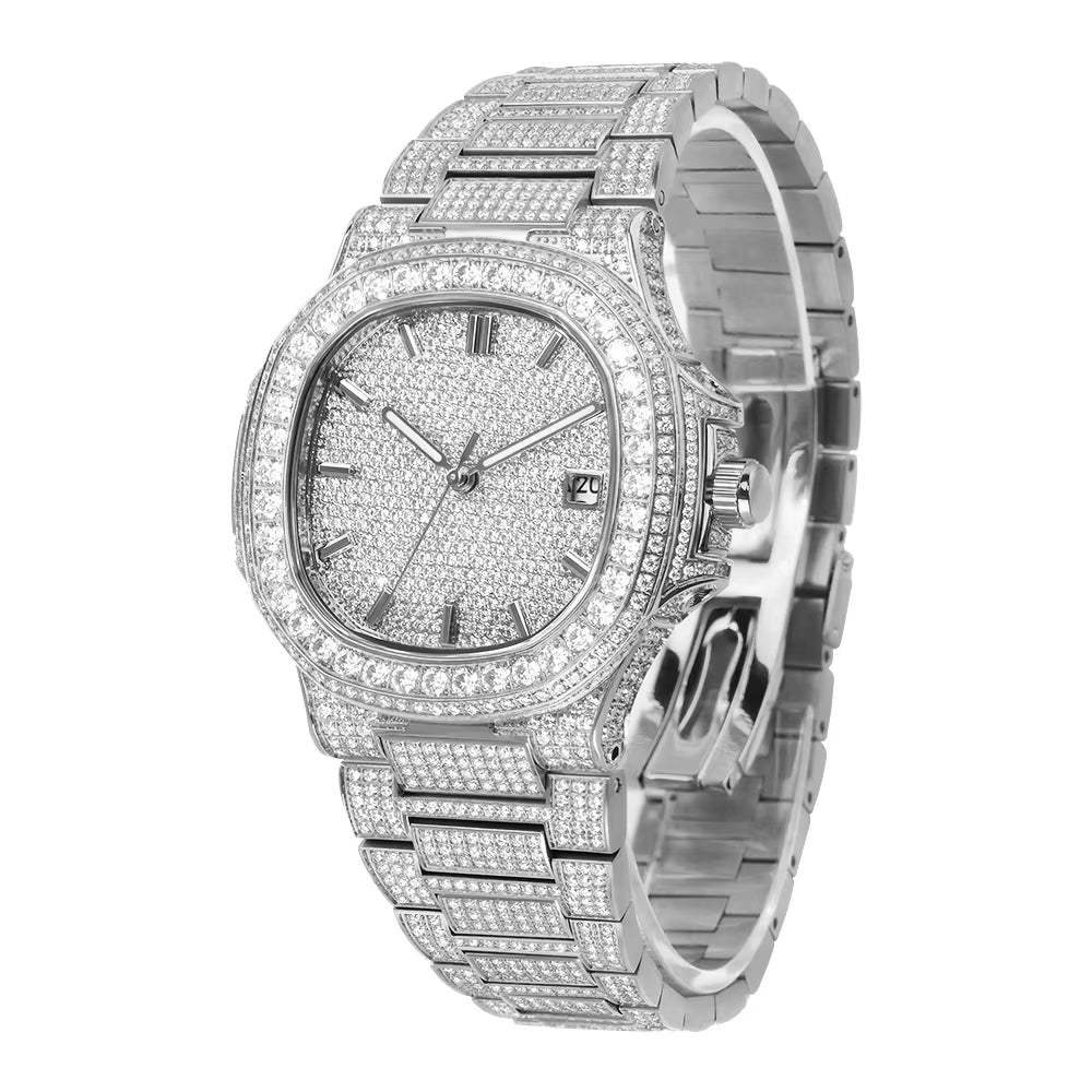 Luxury Brand Stainless Steel Automatic Mechanical Watch Hip Hop Iced Out VVS Moissanite Watch Pass Diamond Tester