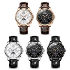 Fashion Business Mens Watches Comfortable Leather Strap Automatic Mechanical Watch Multifunctional Moon Phase Wristwatch
